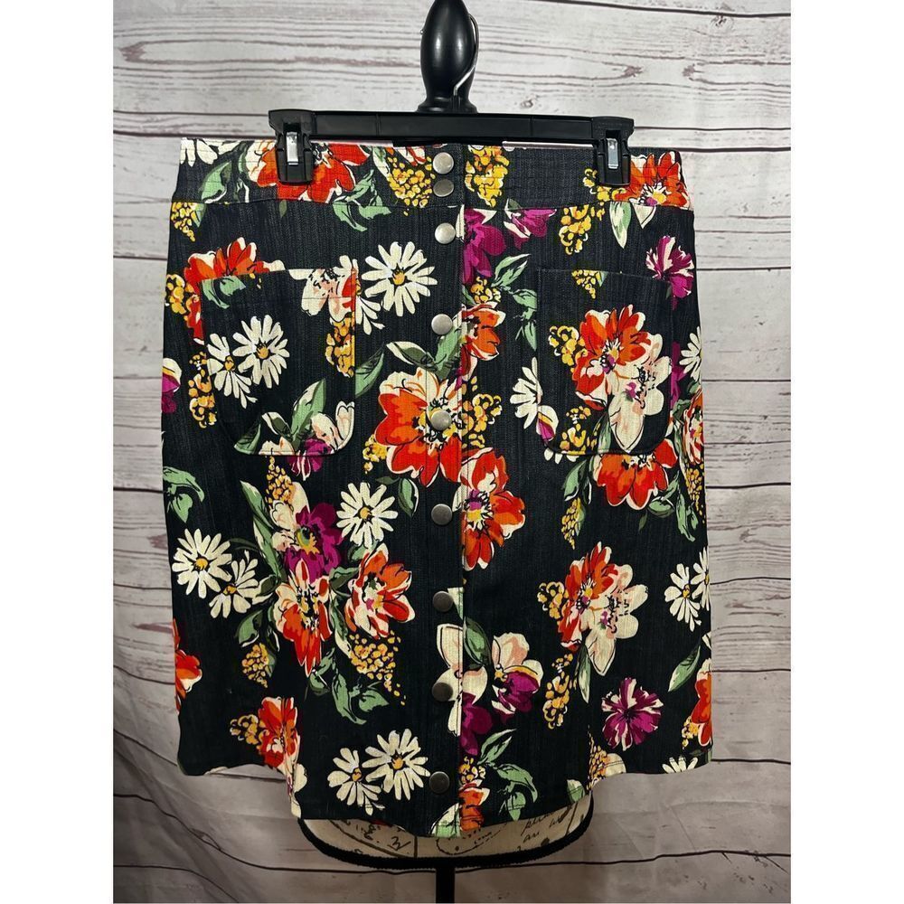 Agnes & Dora Womens Floral‎ A-Line Button Front Denim Skirt XL
